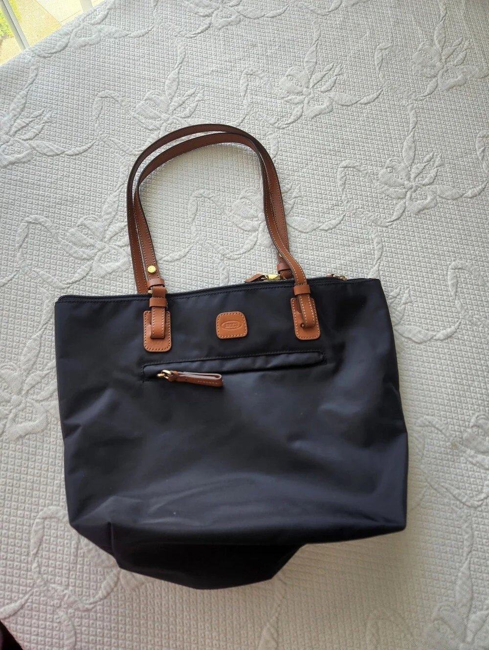 Bric's Navy Blue  Tote with Tan Leather Handles